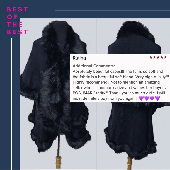 Luxurious Faux Fur Double Layer Black Cape Coat - Picture 2 of 9